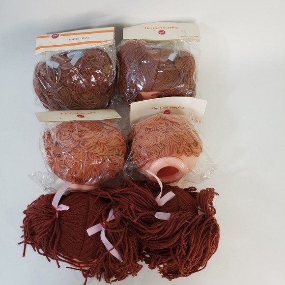 New Lot of 6 Zims Plastic Doll Heads Yarn Hair Dimples Freckles Cabbage Blue Eye - Picture 2 of 5